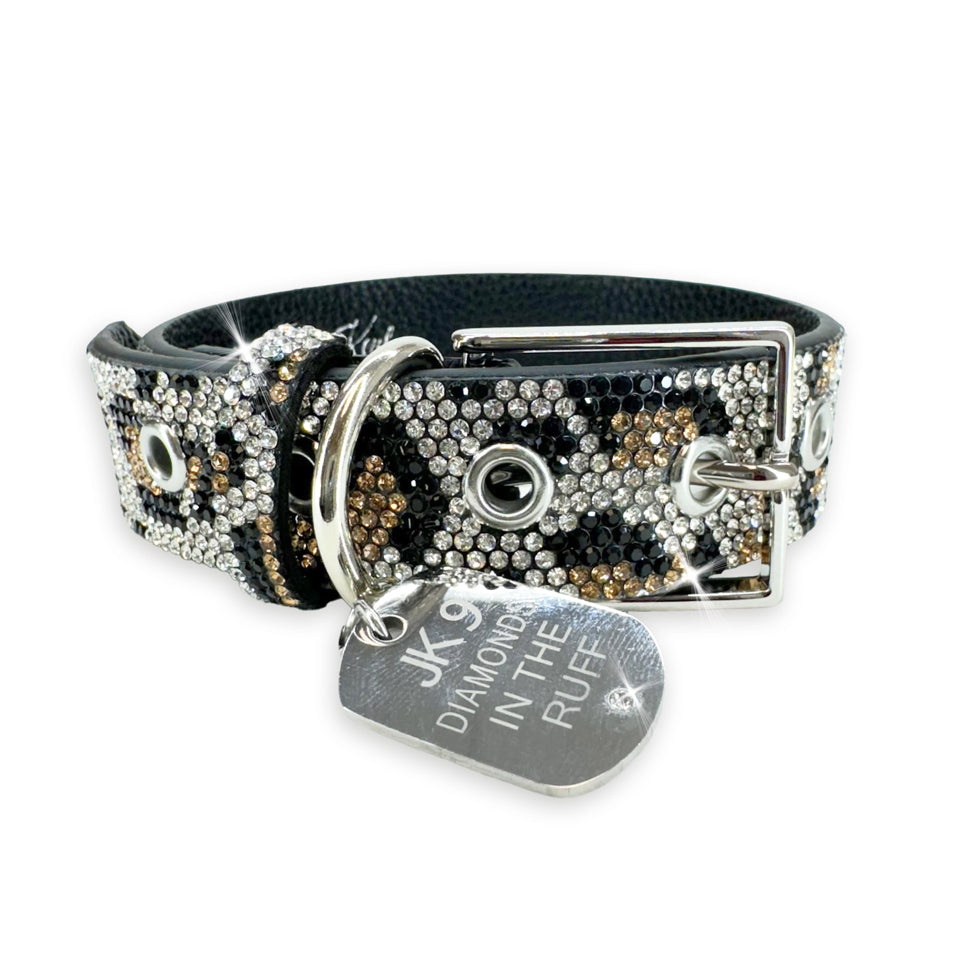 WILD LEOPARD LUX COLLECTION LEOPARD SILVER DOG COLLAR MEDIUM