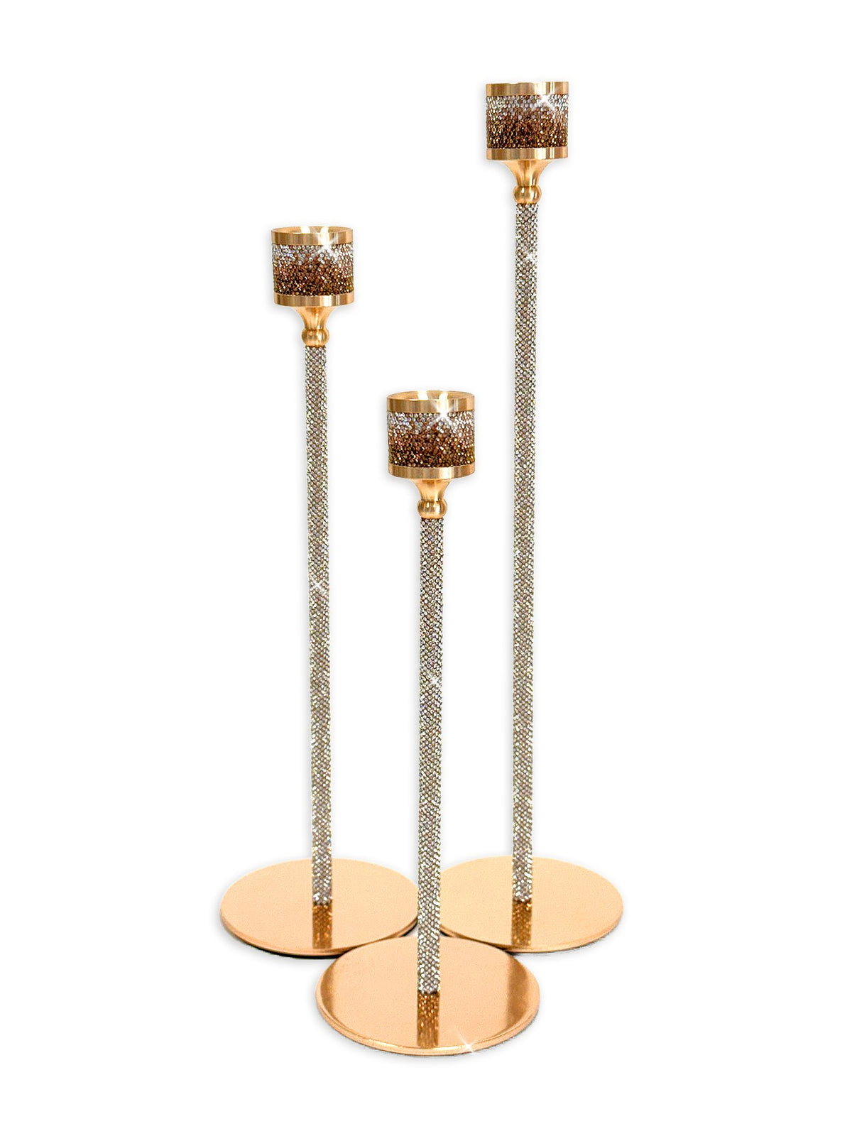 CANDLE STICK GOLD SILVER SET OF 3