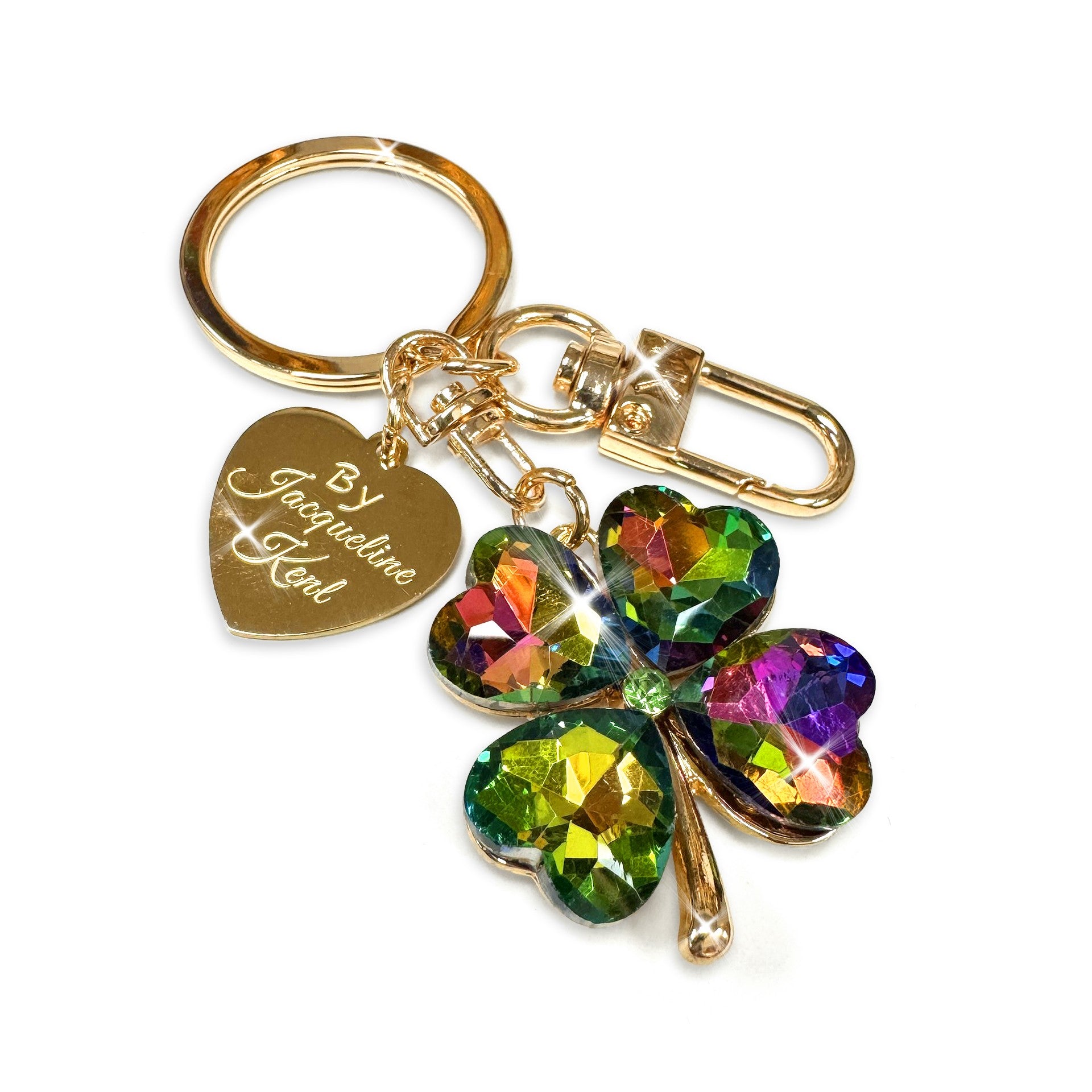 Jacqueline Kent purse charm clover gold and multi colured AB crystals