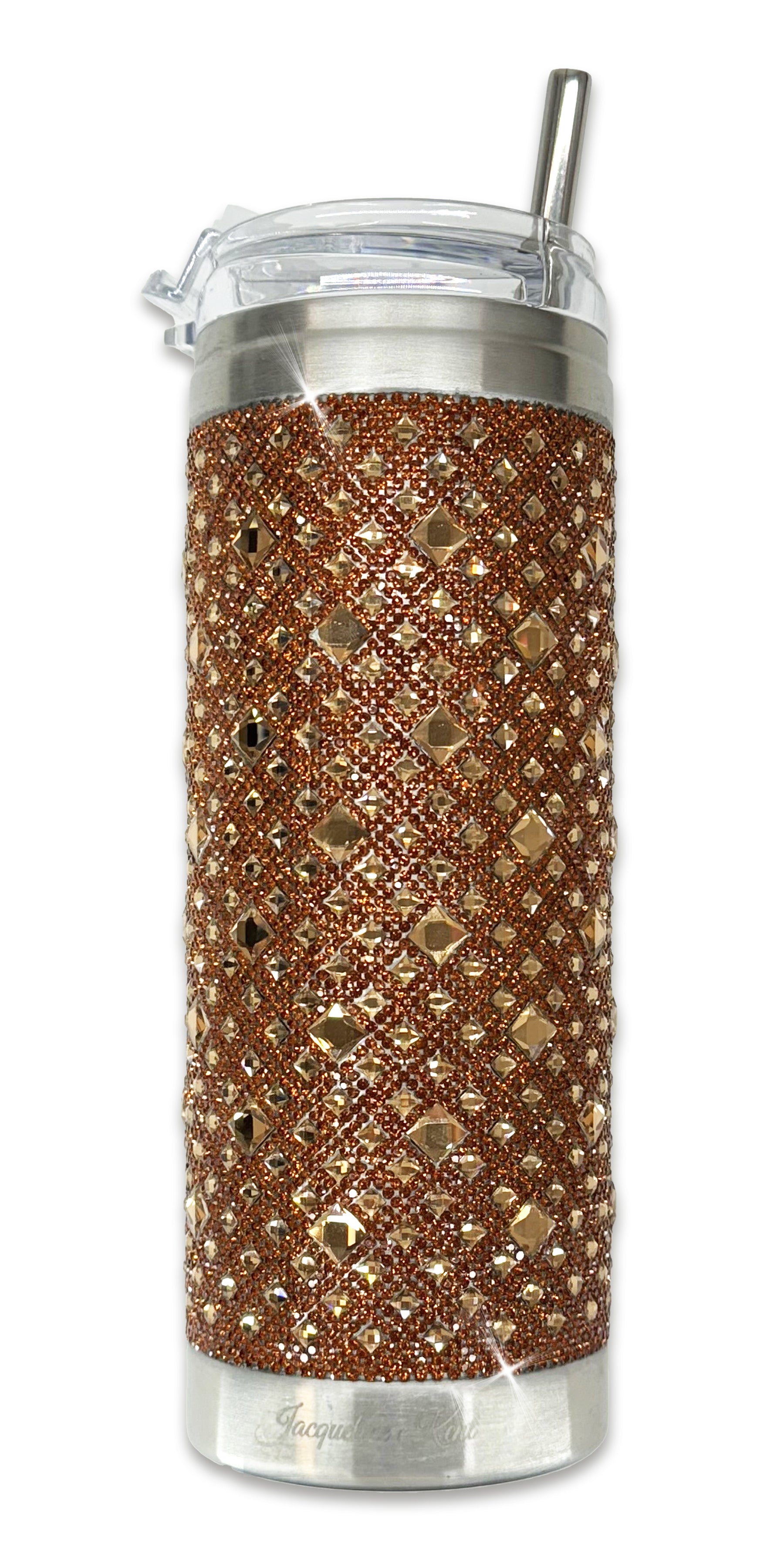 Jacqueline Kent pumpkin spice crystal rhinestone tumbler