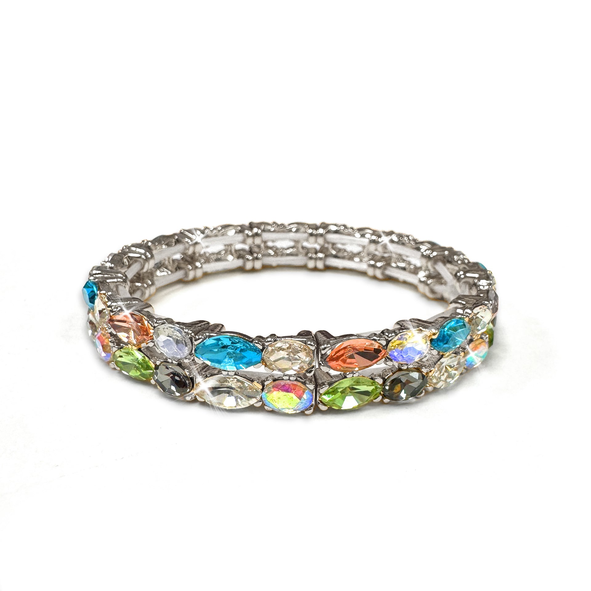 Multicolored crystal bracelet on a white background