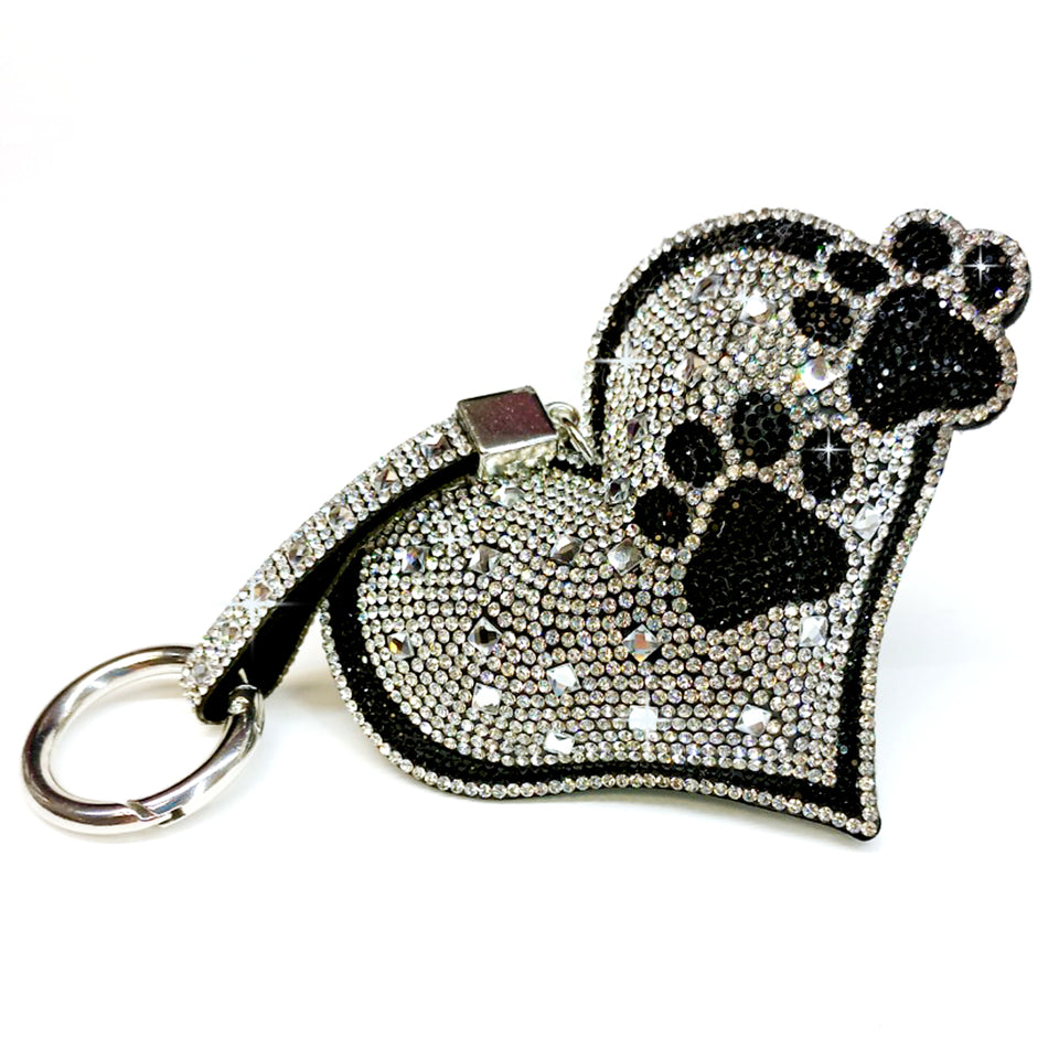 DIAMONDS IN THE RUFF HEART PURSE CHARM SILVER WITH BLACK PAWS