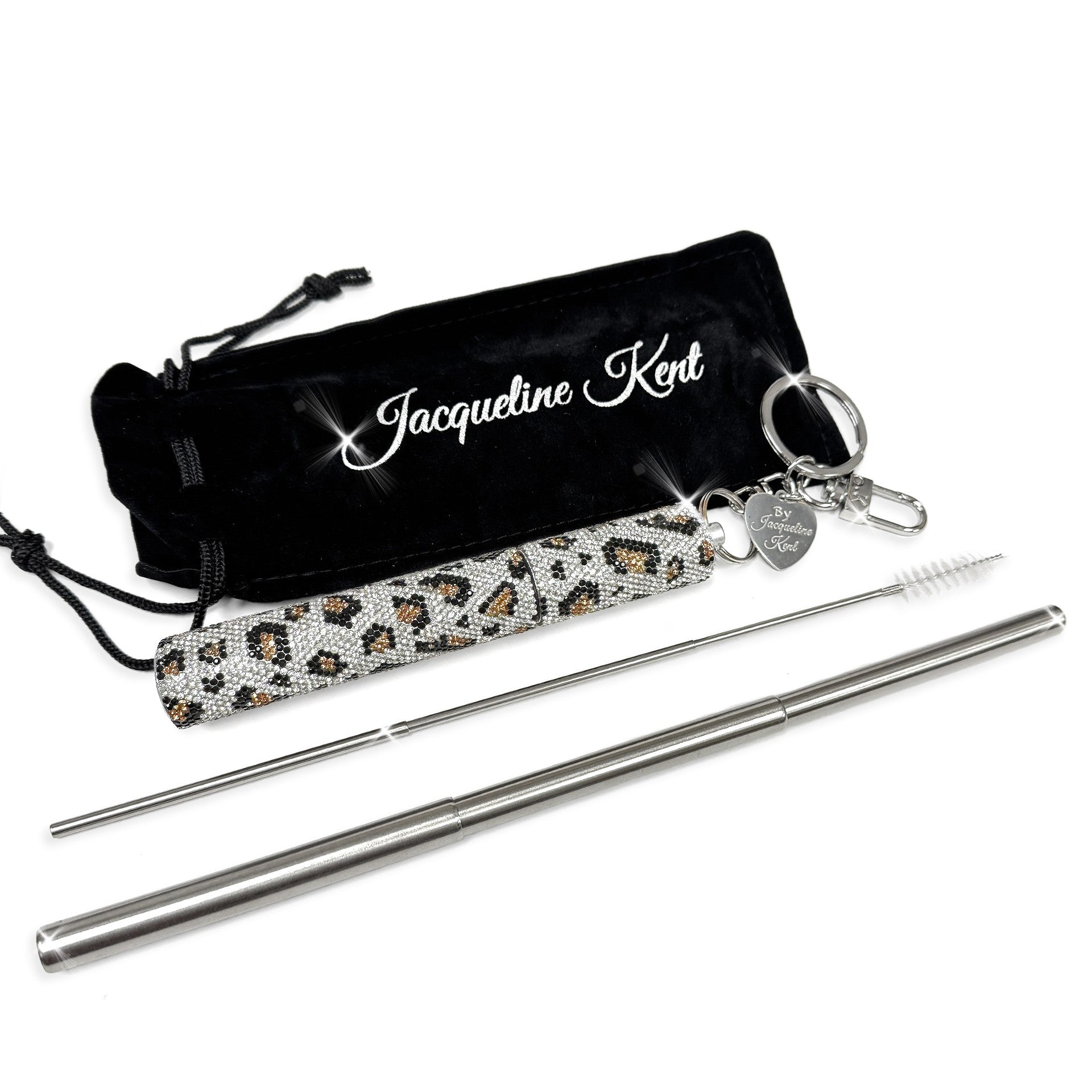 TRAVEL STRAW LEOPARD SILVER