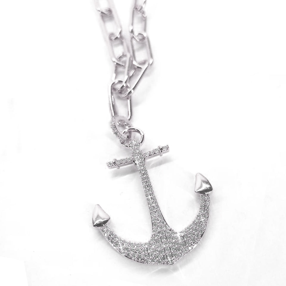 NECKLACE CRYSTAL ANCHOR SILVER