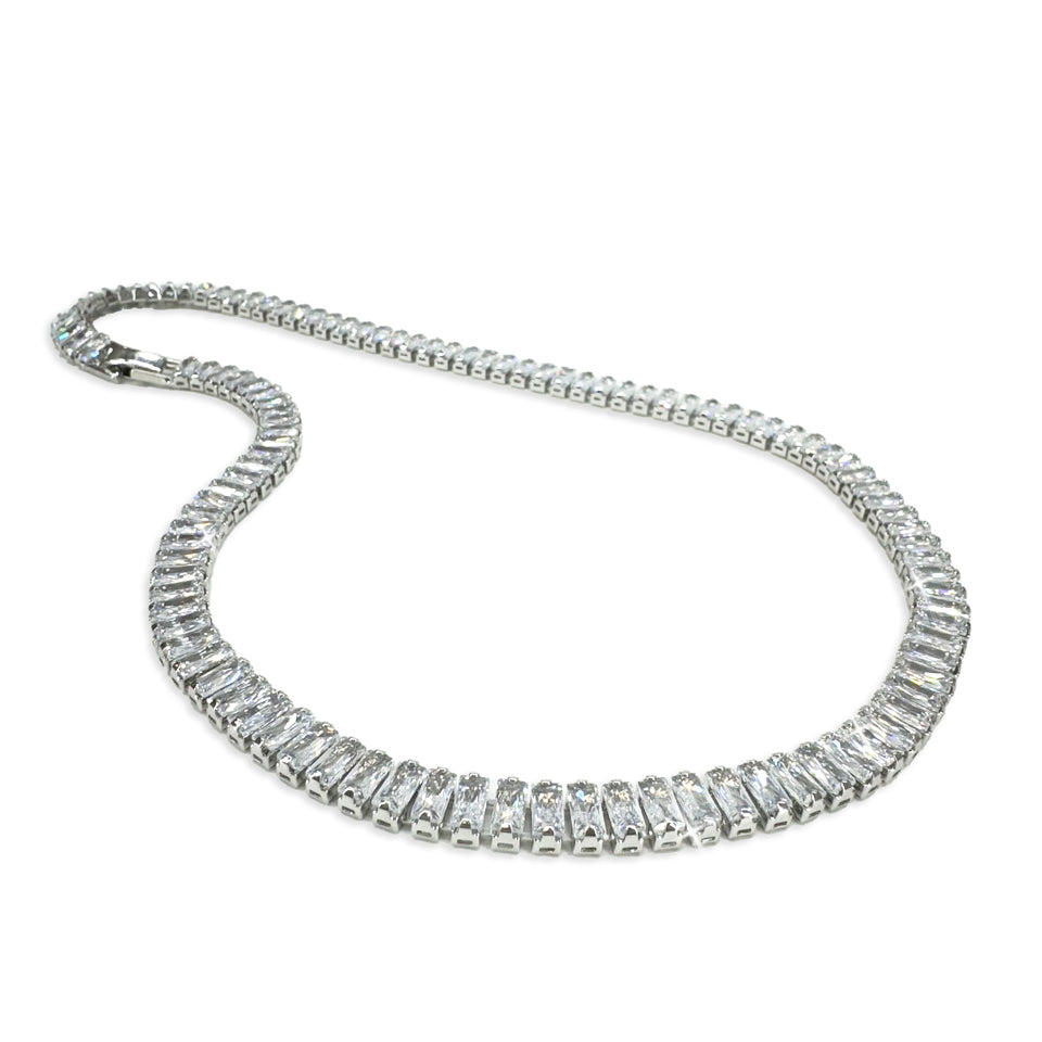 NECKLACE LARGE BAGUETTE TENNIS SILVER