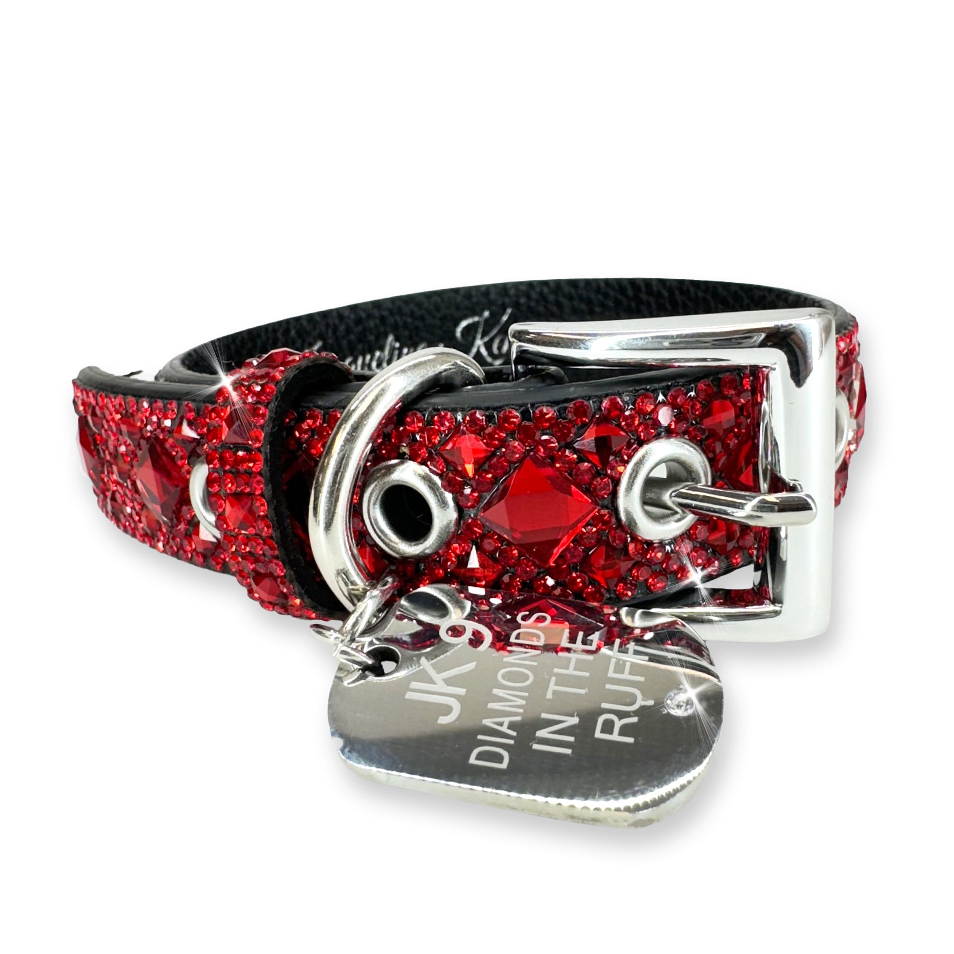 DIAMONDS IN THE RUFF LIGHT RED DOG COLLAR SMALL