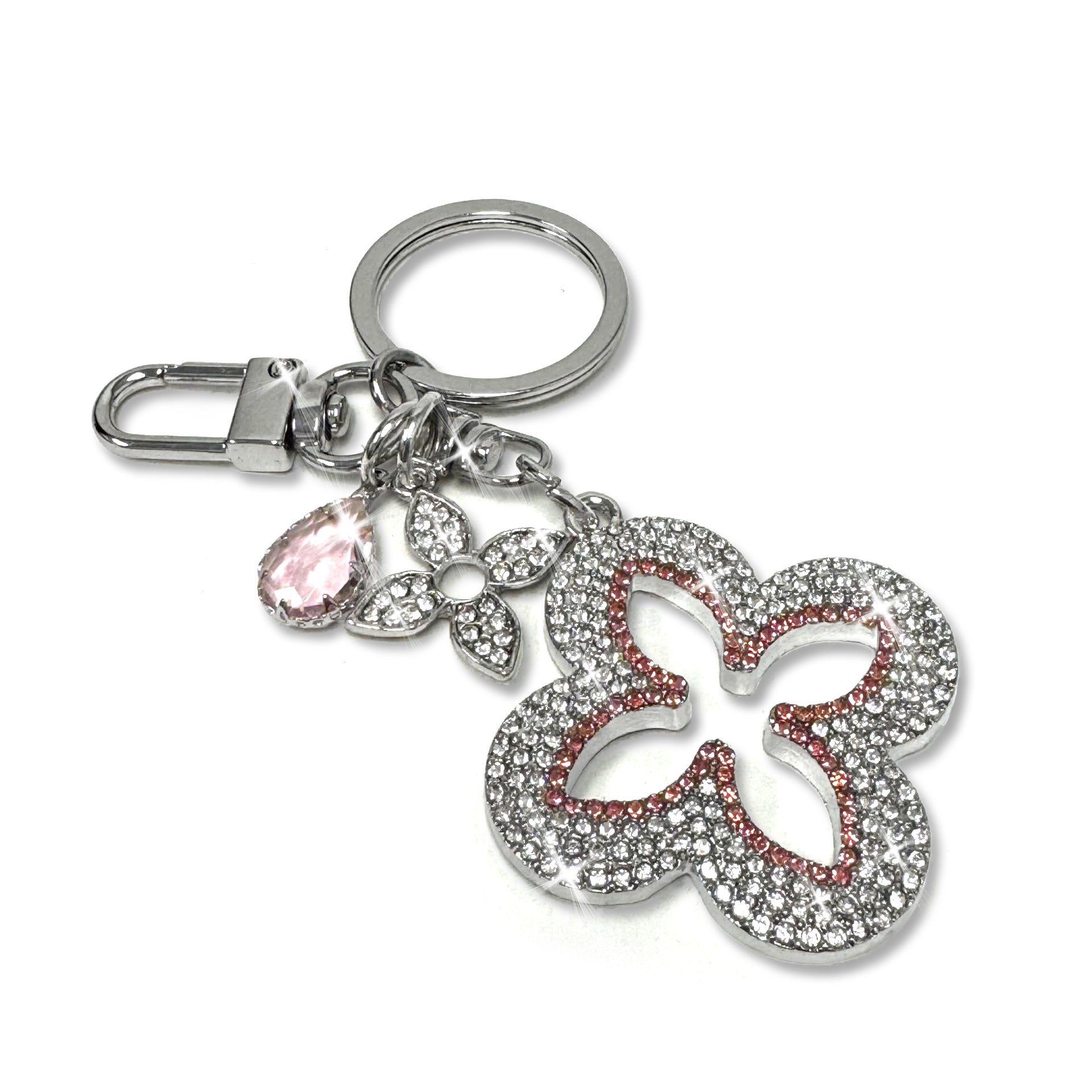 PURSE CHARM CRYSTAL CLOVER PINK