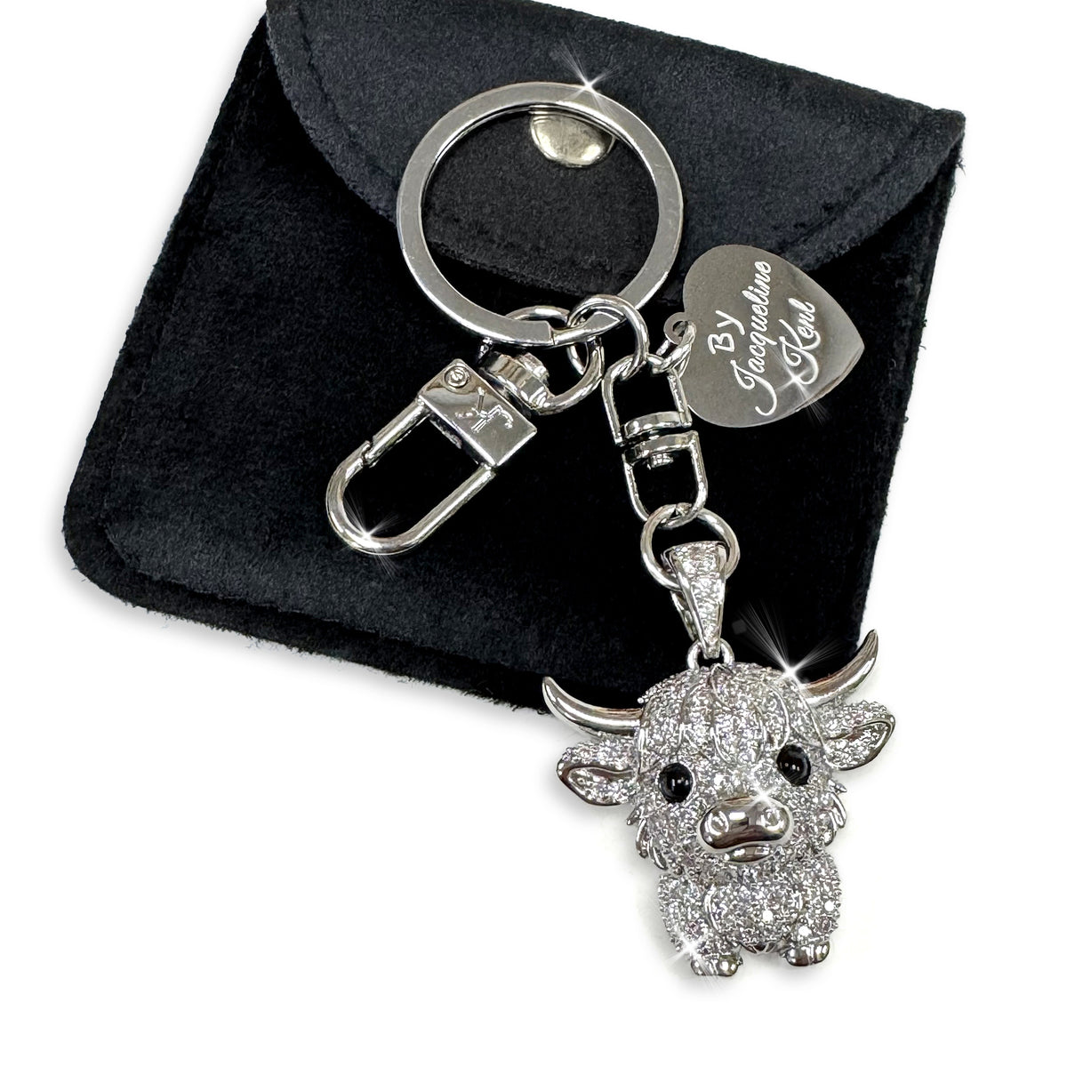 PURSE CHARM CRYSTAL COW SILVER