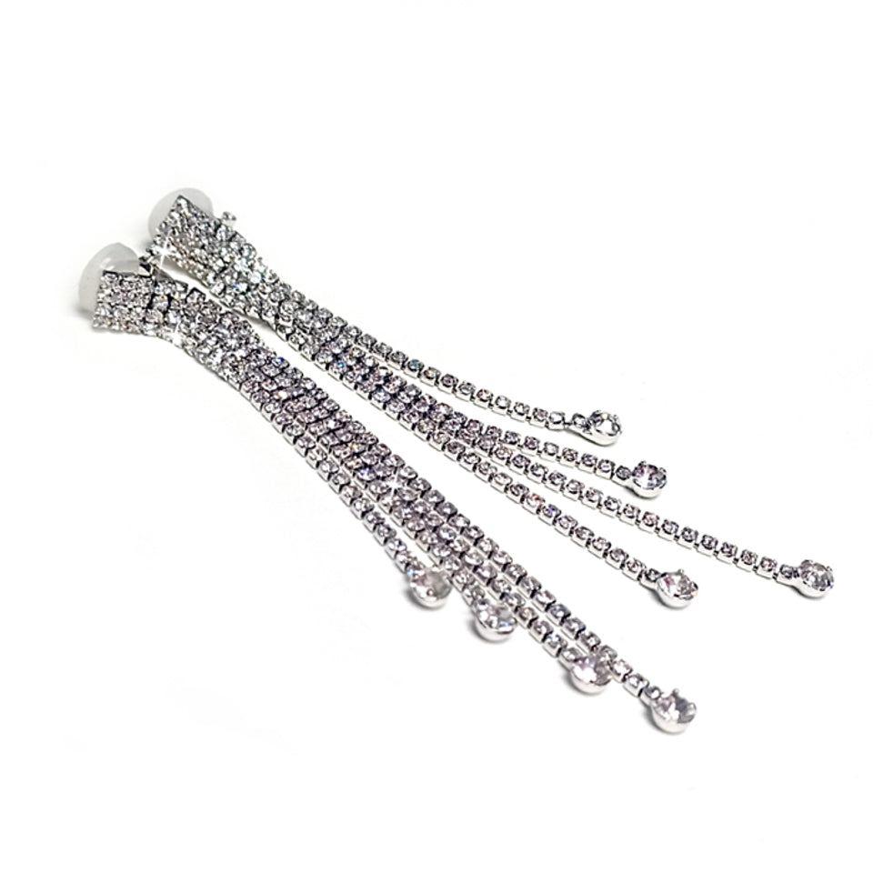 EARRING CRYSTAL DROP CLIP ONS SILVER