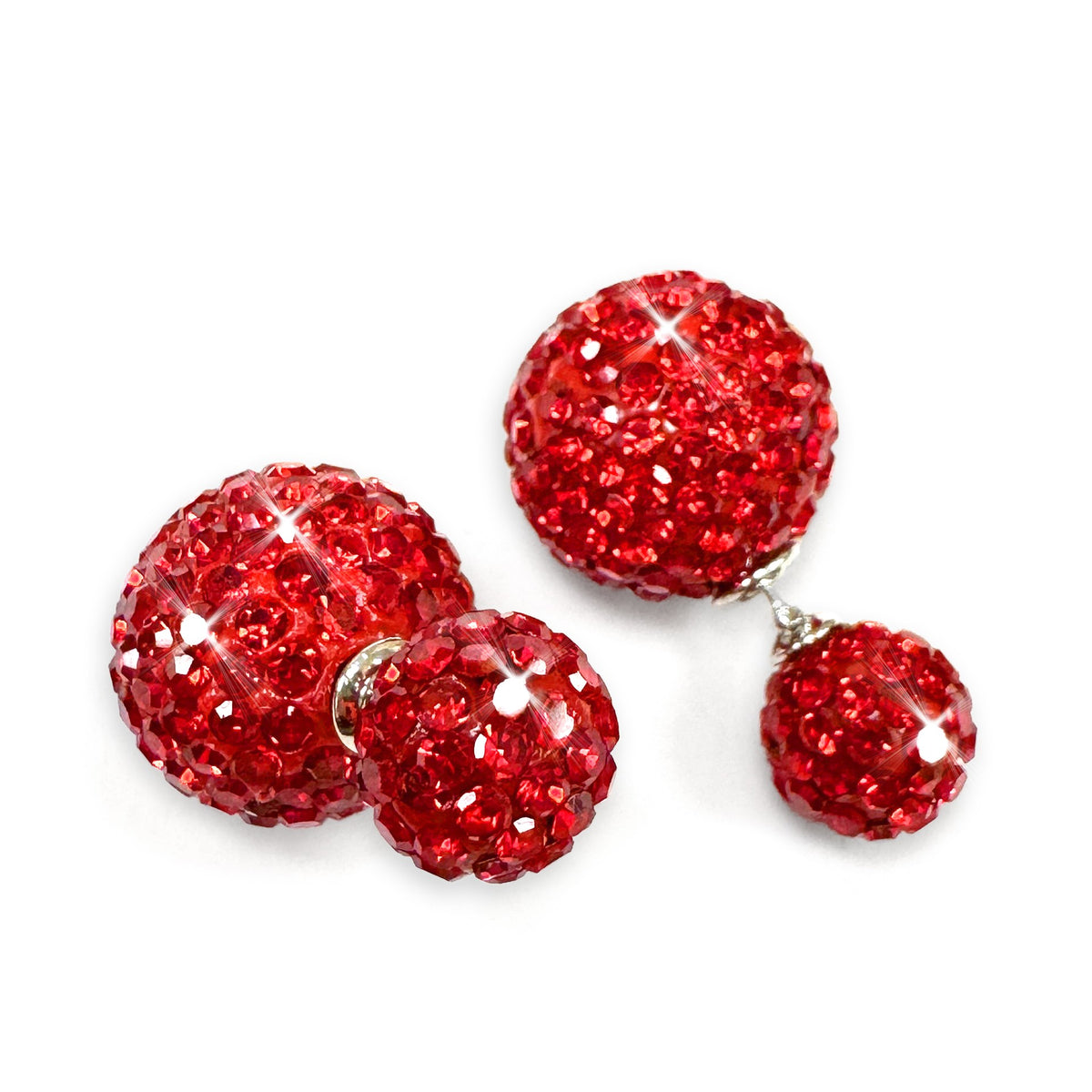 EARRING DOUBLE BUBBLE CRYSTAL RED