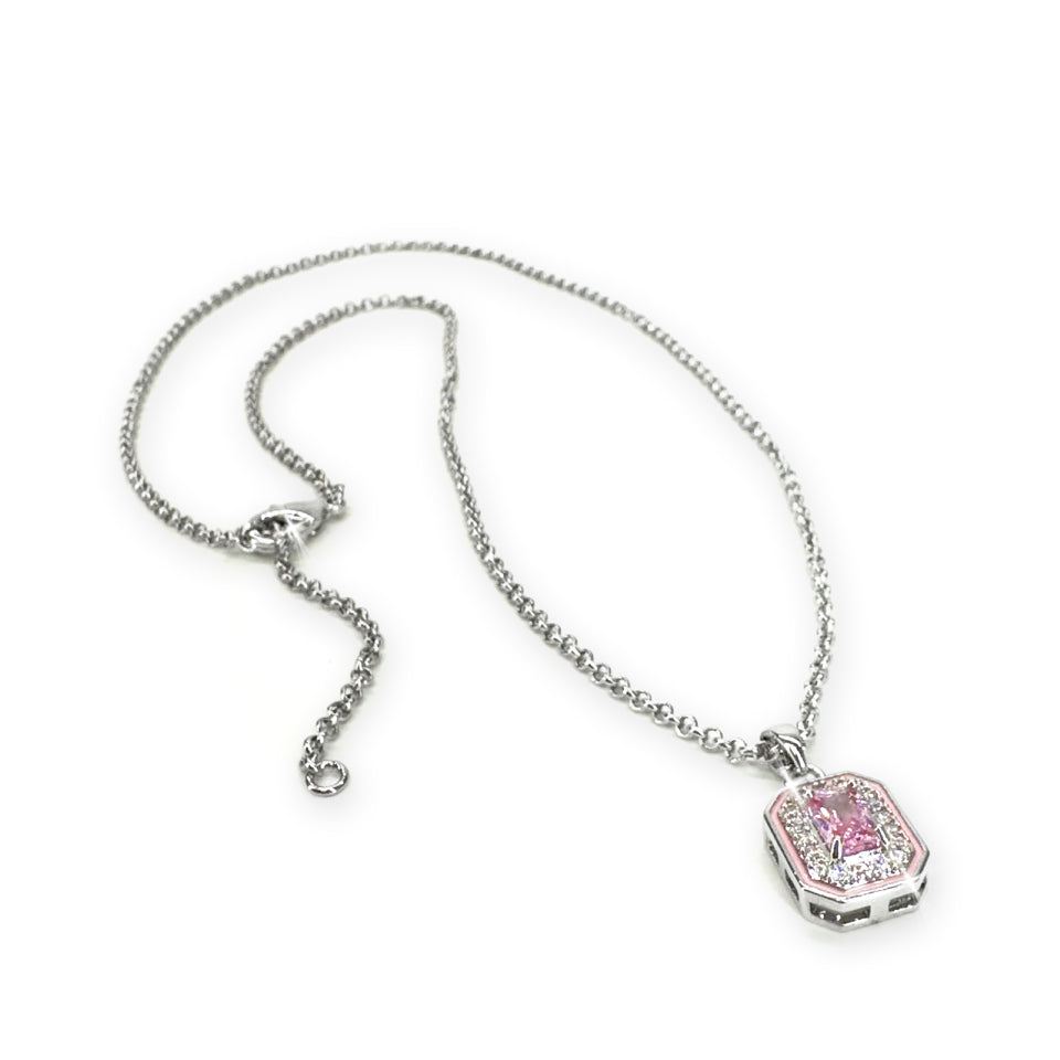 NECKLACE CRYSTAL PENDANT SILVER PINK