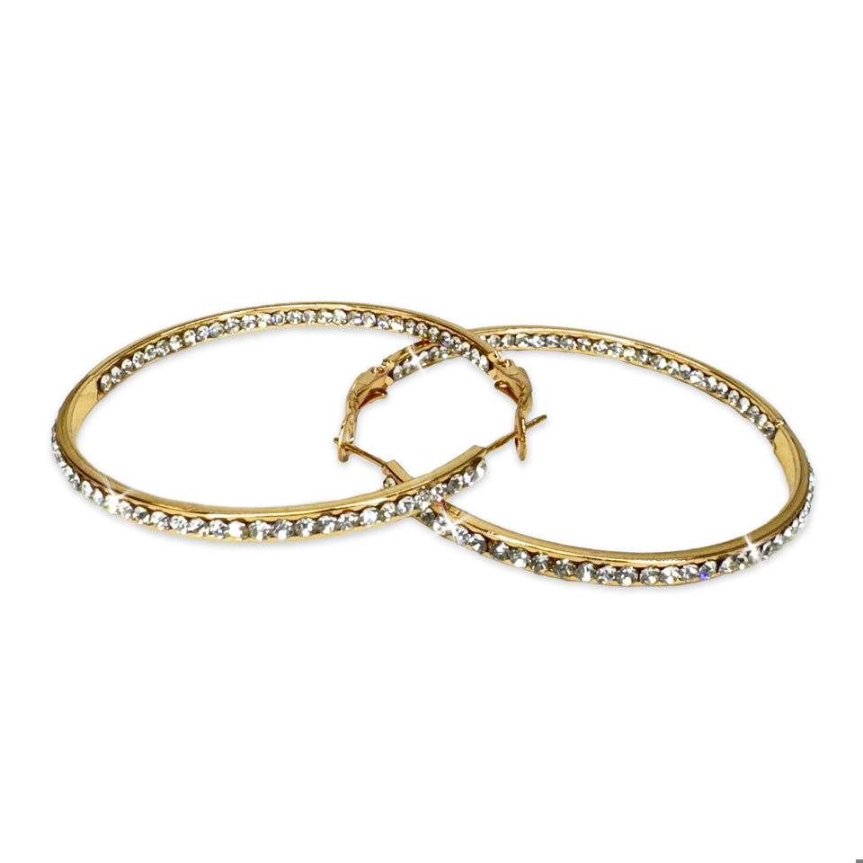 EARRING 50MM INSIDE OUT CRYSTAL HOOP GOLD