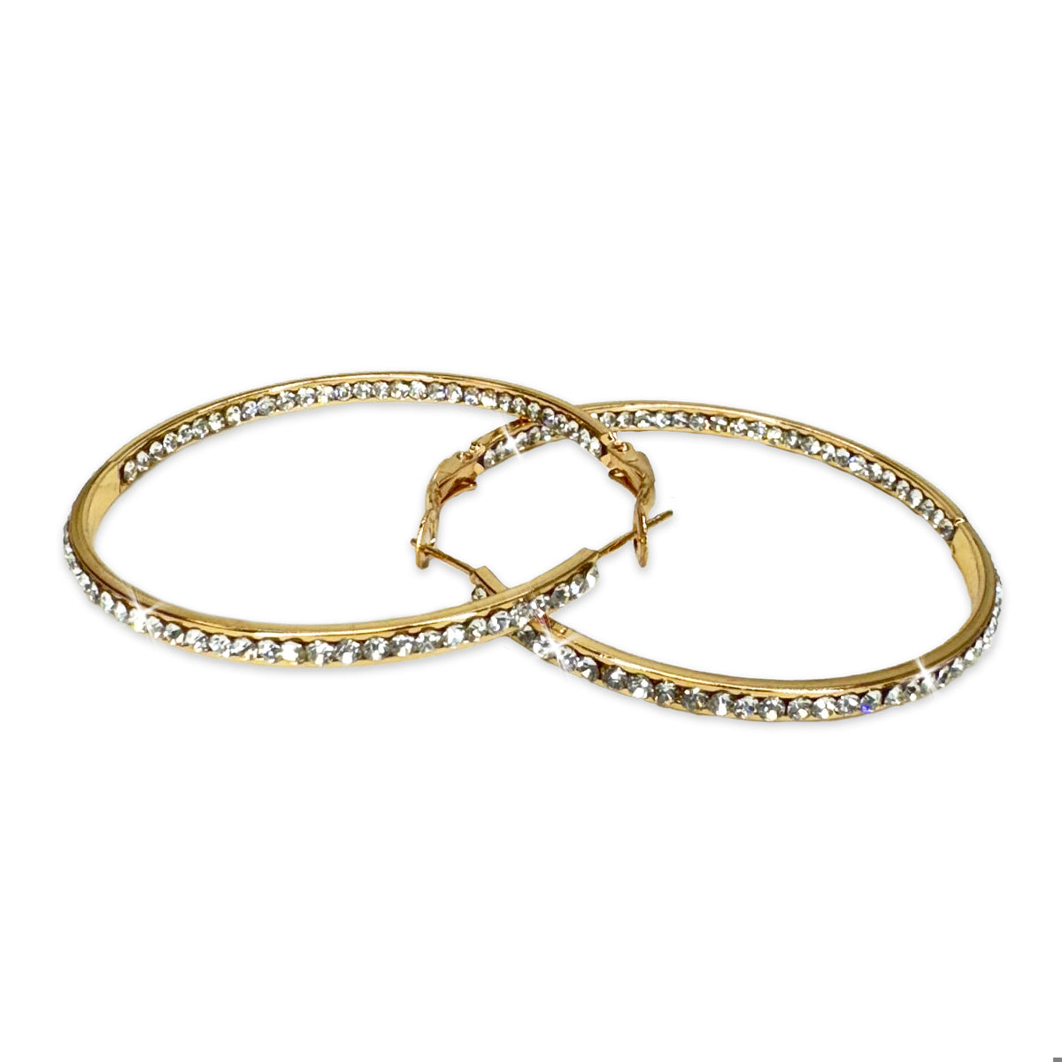 Jacqueline Kent Earring 50mm Inside Out Crystal Hoop Gold