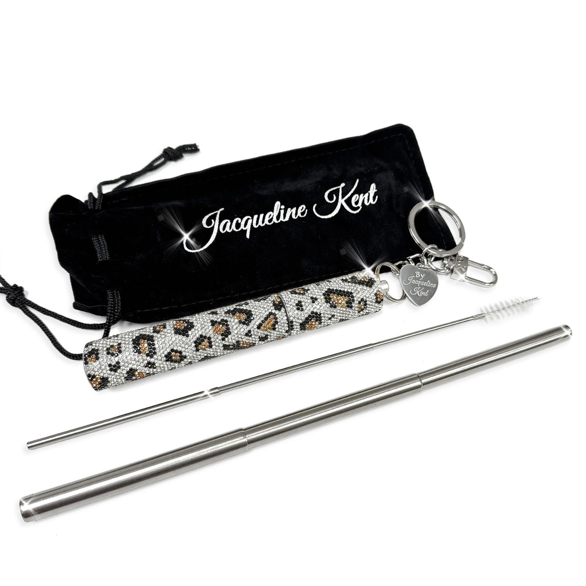 TRAVEL STRAW LEOPARD SILVER