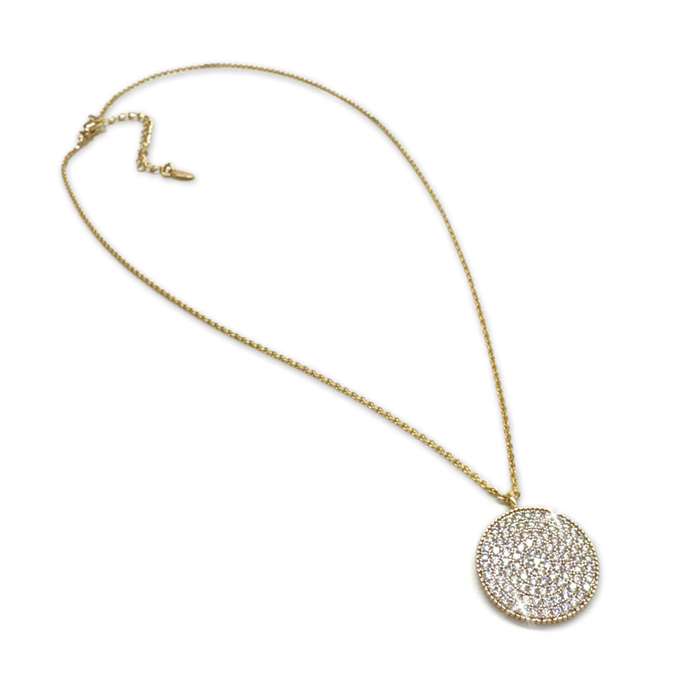 NECKLACE PAVE DISC GOLD