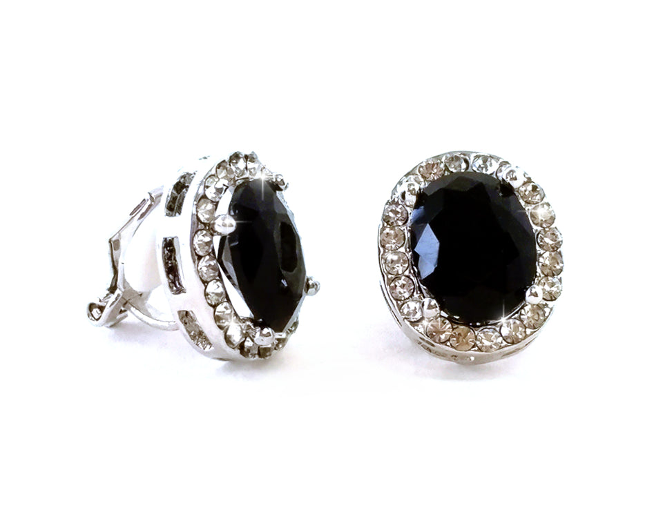 EARRING OVAL CLIP ONS BLACK