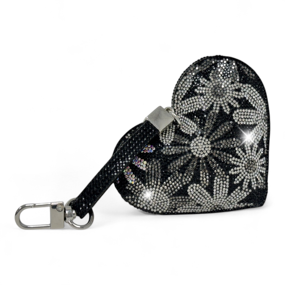 FLOWER POWER HEART PURSE CHARM BLACK