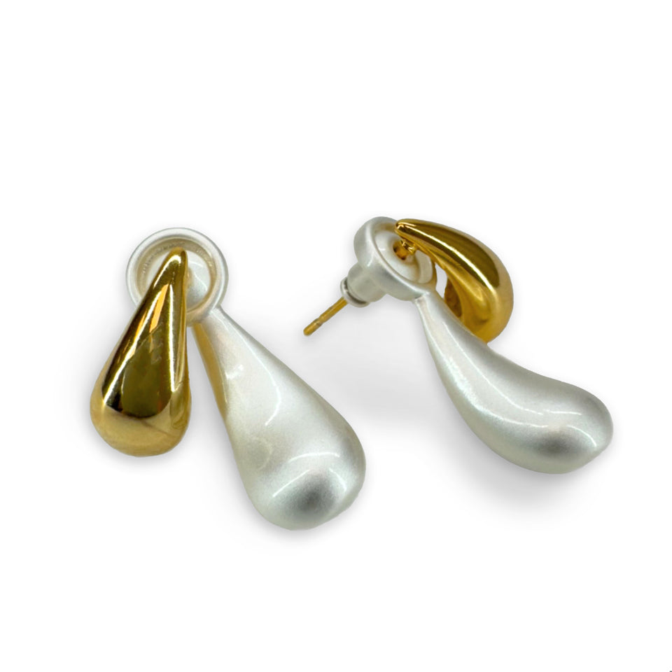 EARRING TWO TEAR DROP SILVER GOLD