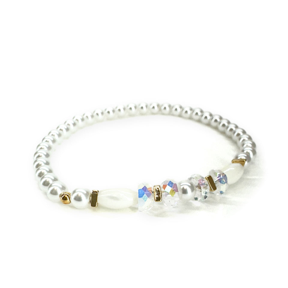 BRACELET DAINTY PEARL STRETCH SILVER