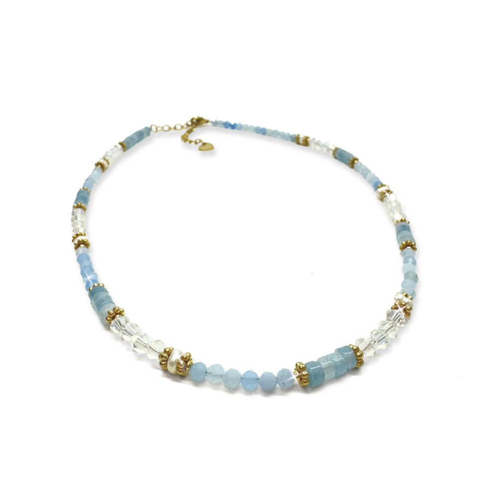 NECKLACE DANITY CRYSTAL PEARL LIGHT BLUE