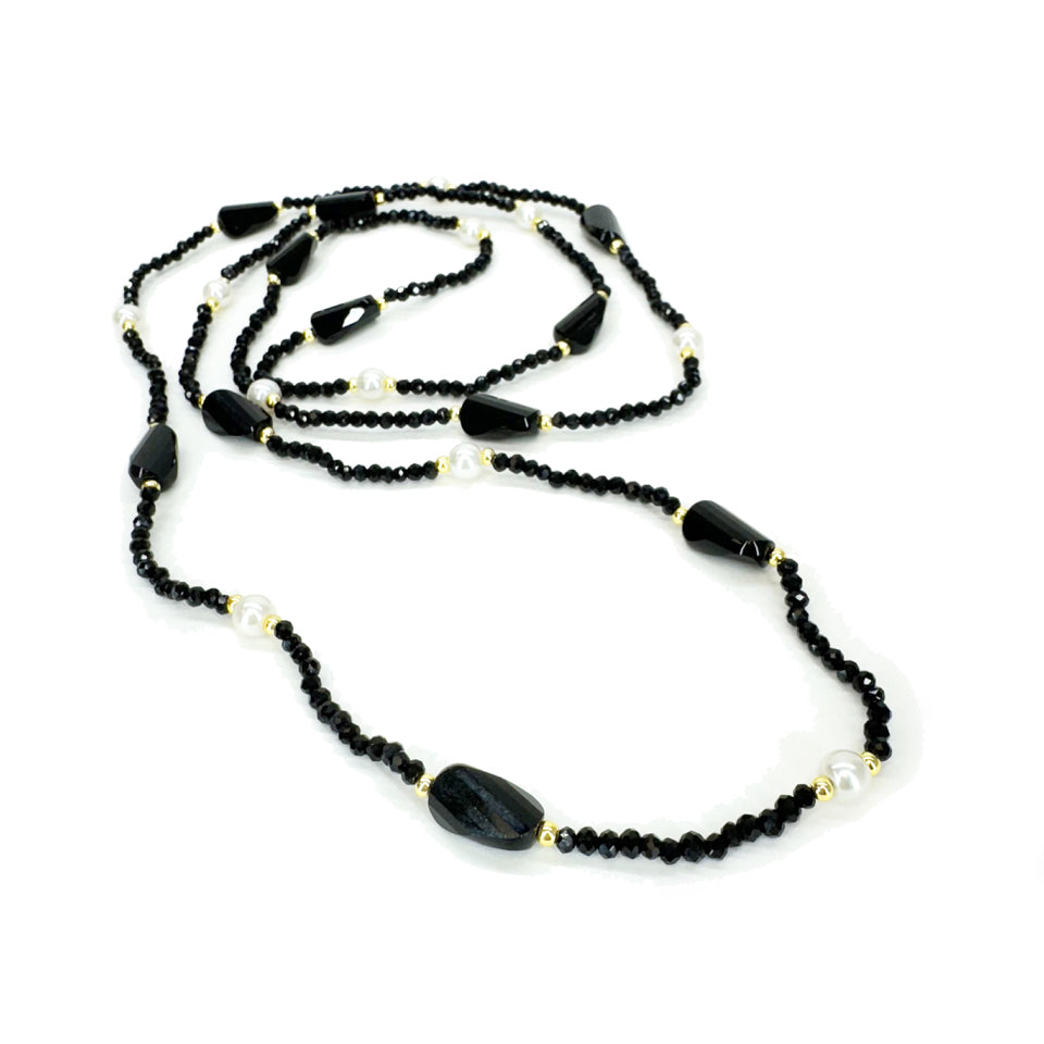 NECKLACE CRYSTAL PEARL STRANDS BLACK