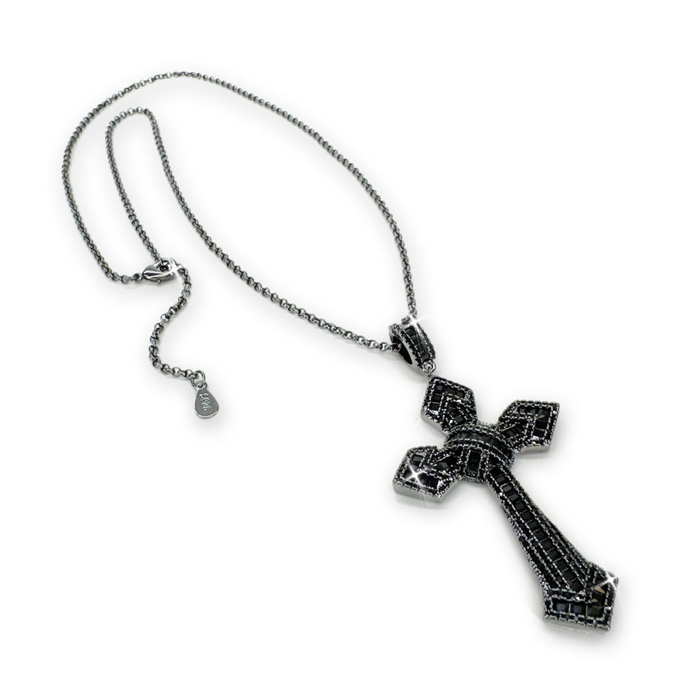 NECKLACE MIDNIGHT CRYSTAL CROSS BLACK