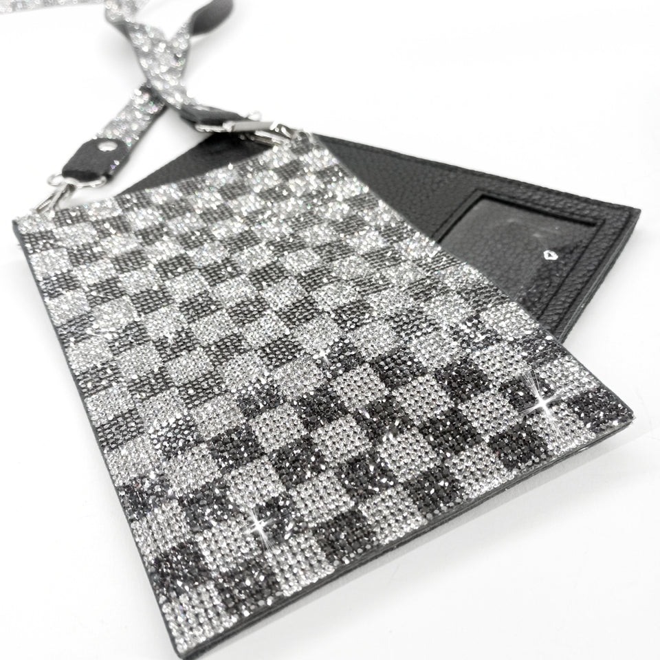 CHECKMATE LIGHT CRYSTAL CELLPHONE PURSE SILVER BLACK