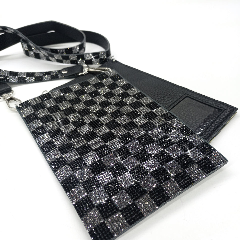 CHECKMATE CRYSTAL CELLPHONE PURSE SILVER BLACK