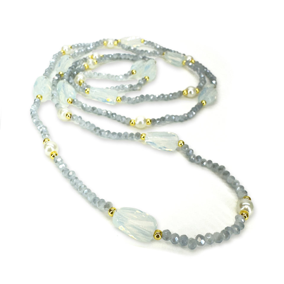 NECKLACE CRYSTAL PEARL STRANDS WHITE