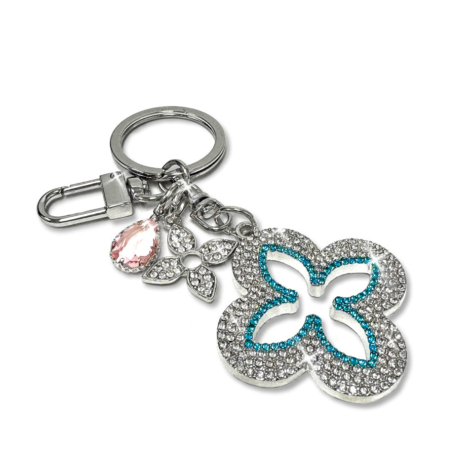 PURSE CHARM CRYSTAL CLOVER BLUE