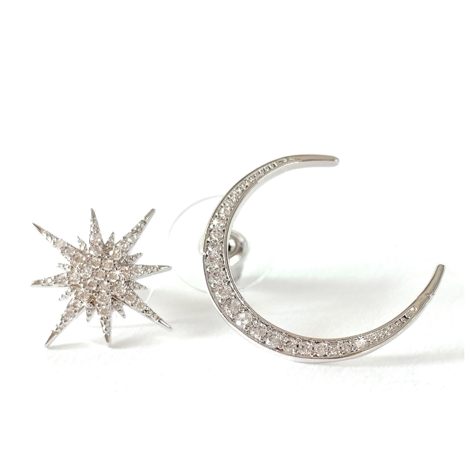 EARRING STAR & MOON SILVER