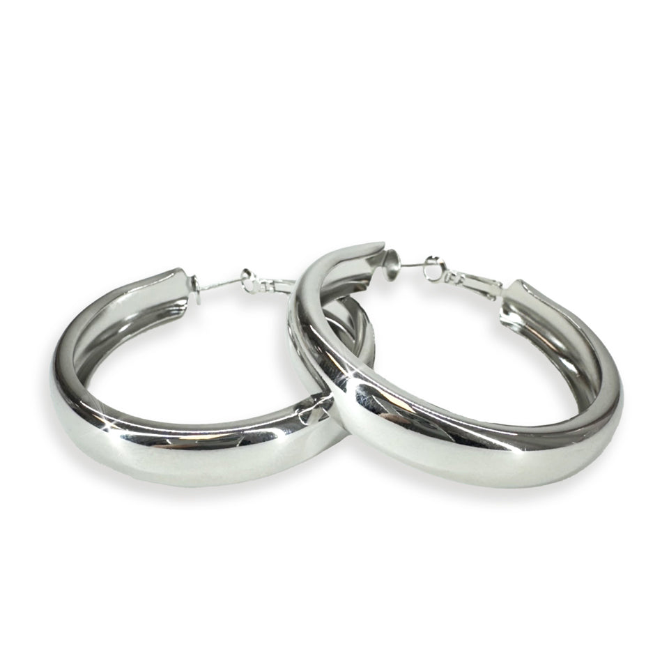 EARRING 50MM CHUNKY HOOP SILVER