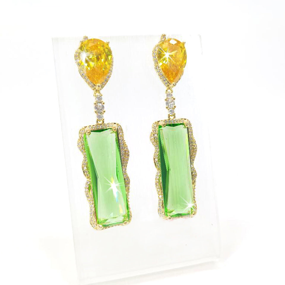 EARRING RECTANGLE GREEN CRYSTAL