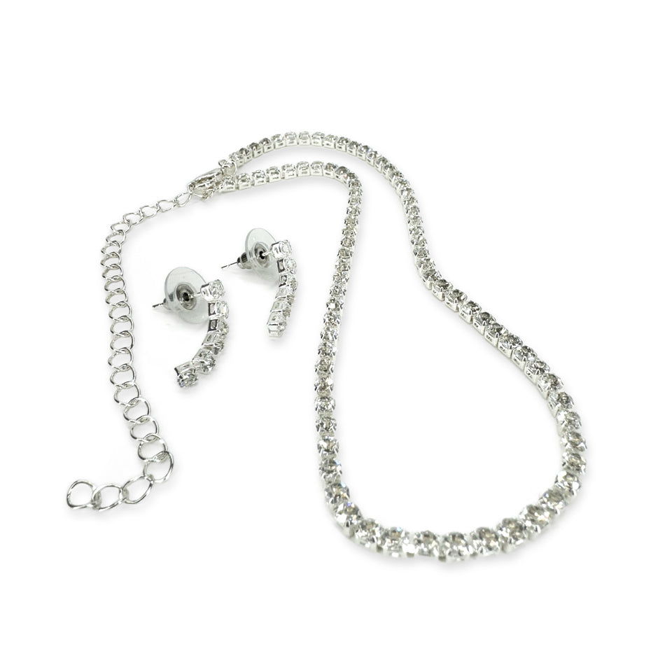 NECKLACE EARRING TENNIS SET SILVER