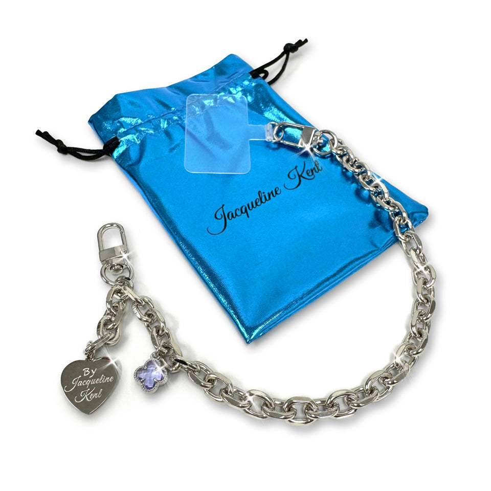 PHONE WRIST CHAIN LANYARD SILVER PURPLE