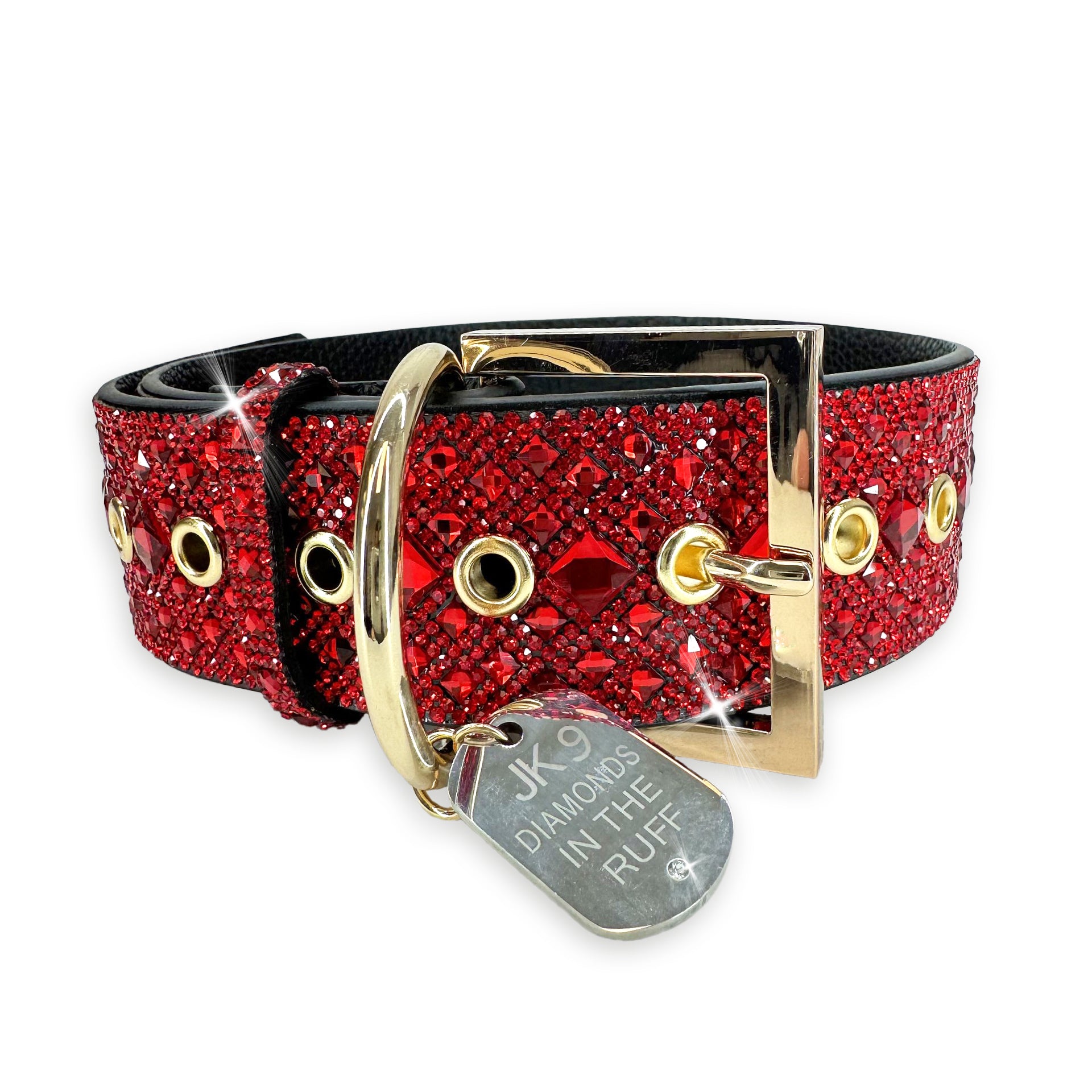 DIAMONDS IN THE RUFF LIGHT RED DOG COLLAR LARGE