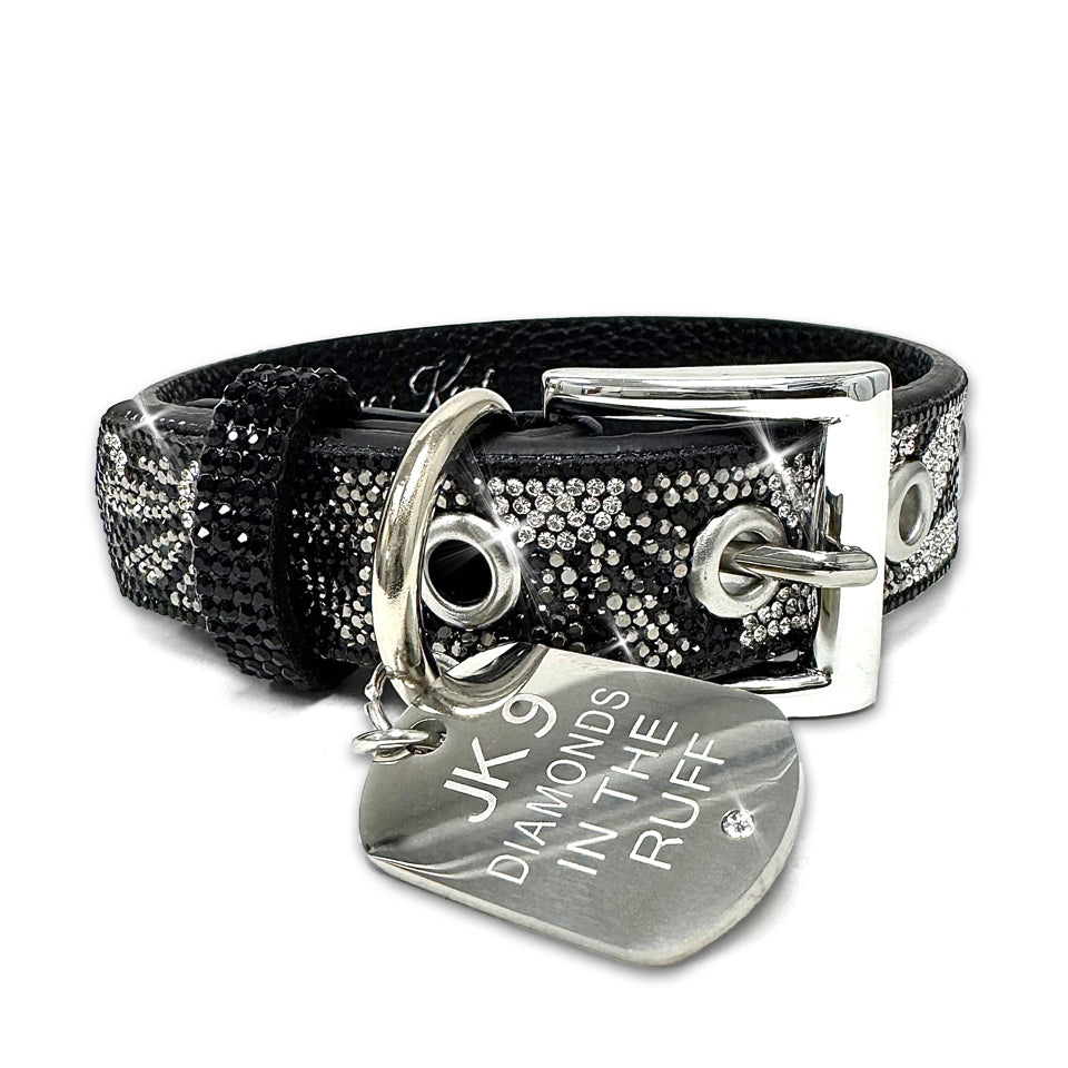 FLOWER POWER DIAMONDS IN THE RUFF DOG COLLAR BLACK SMALL