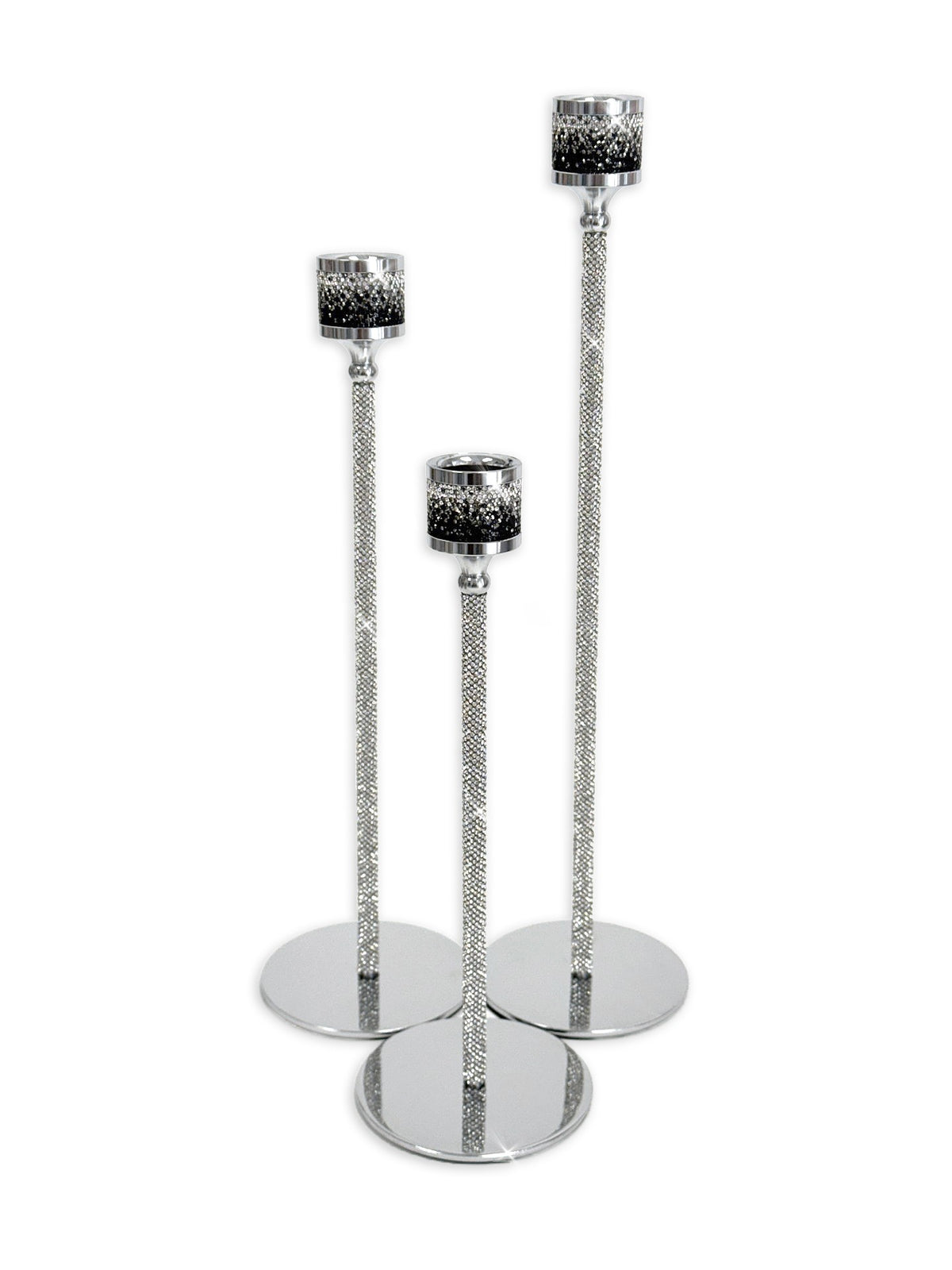 CANDLE STICK BLACK SILVER SET OF 3