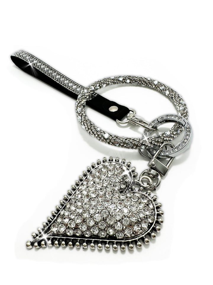 KEYCHAIN JEWELED PAVE HEART SILVER